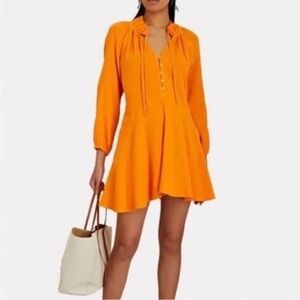 Magaschoni Organic Cotton Gauze Long Sleeve Dress, Short Length, Orange, Sz. M